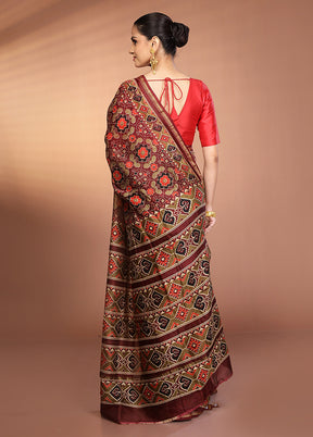 Maroon Chanderi Silk Saree With Blouse Piece