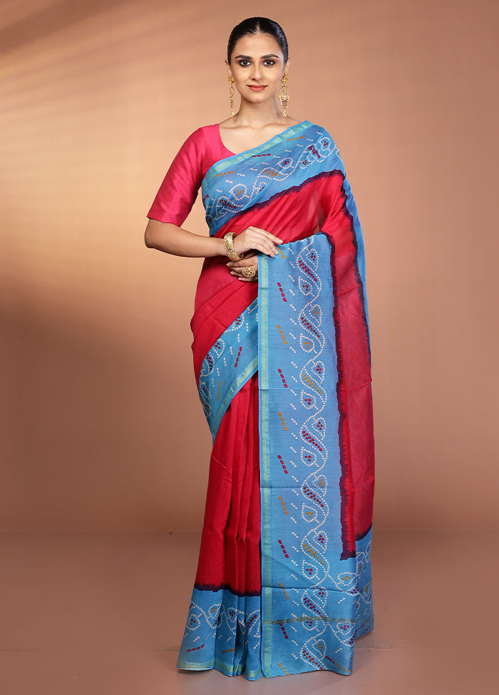Pink Chanderi Silk Saree With Blouse Piece