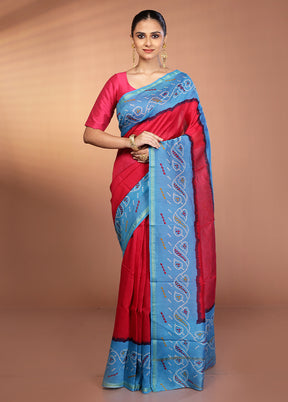 Pink Chanderi Silk Saree With Blouse Piece