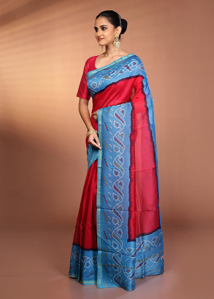 Pink Chanderi Silk Saree With Blouse Piece