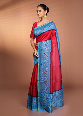 Pink Chanderi Silk Saree With Blouse Piece