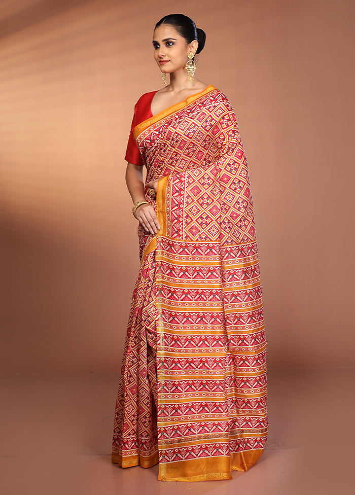 Multicolor Chanderi Silk Saree With Blouse Piece
