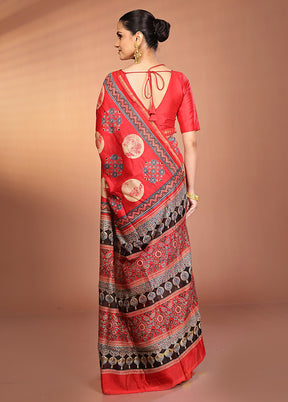 Red Chanderi Silk Saree With Blouse Piece