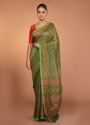 Green Chanderi Silk Saree With Blouse Piece
