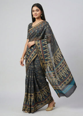 Black Chanderi Silk Saree With Blouse Piece