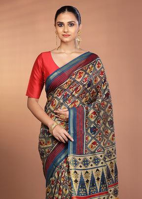 Multicolor Chanderi Silk Saree With Blouse Piece