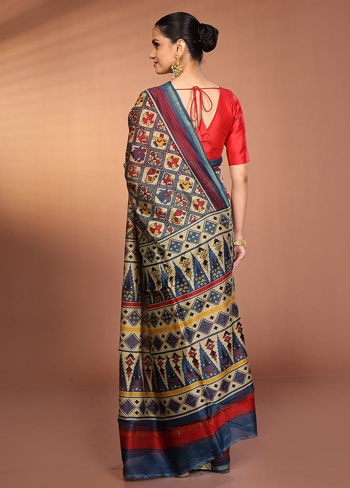 Multicolor Chanderi Silk Saree With Blouse Piece