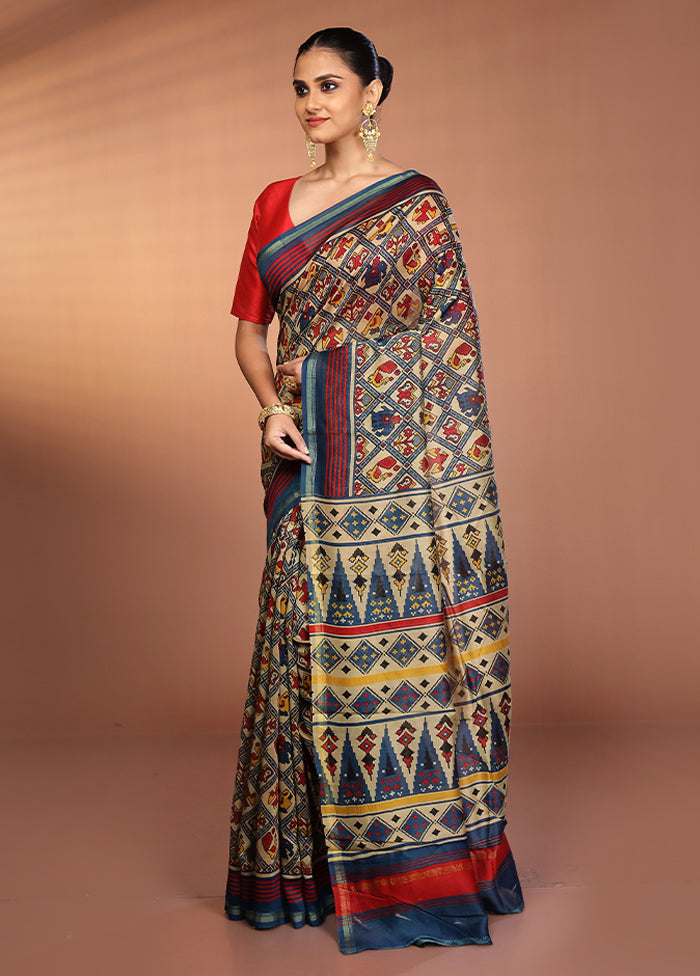 Multicolor Chanderi Silk Saree With Blouse Piece