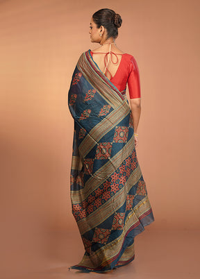 Blue Chanderi Silk Saree With Blouse Piece
