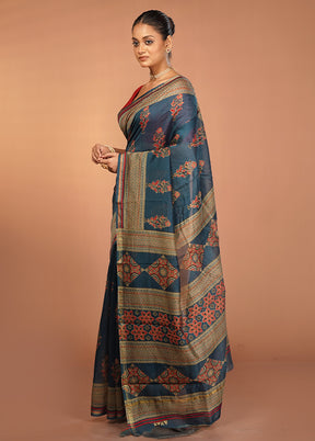 Blue Chanderi Silk Saree With Blouse Piece