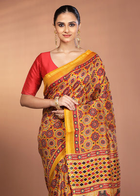 Yellow Chanderi Cotton Saree With Blouse Piece