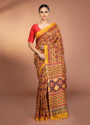 Yellow Chanderi Cotton Saree With Blouse Piece