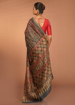 Grey Chanderi Cotton Saree With Blouse Piece