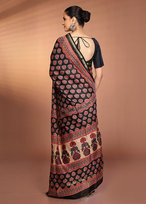 Black Chanderi Silk Saree With Blouse Piece