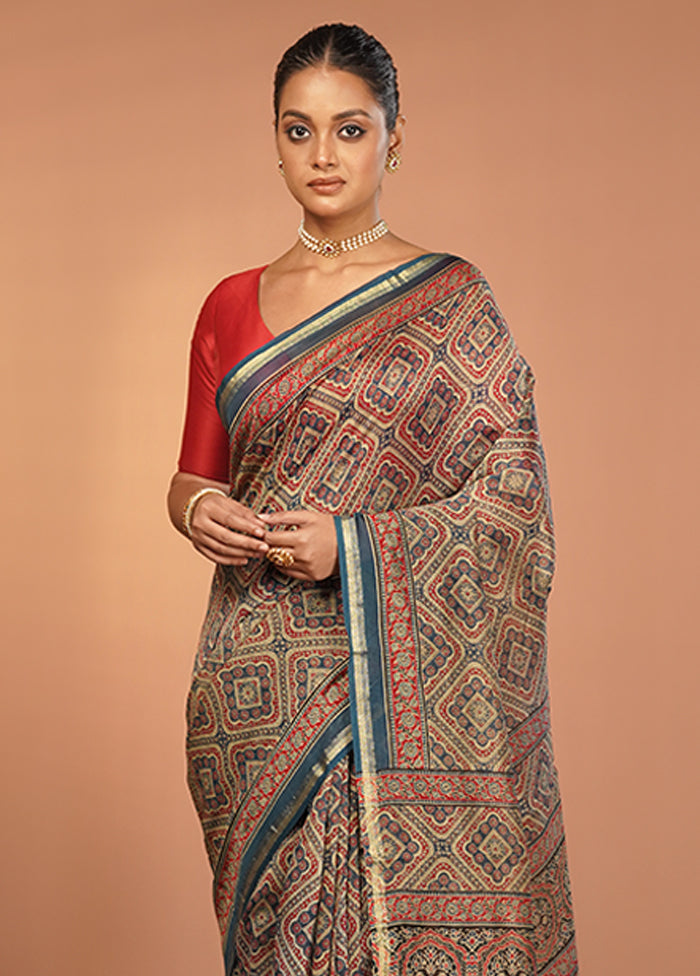 Blue Chanderi Silk Saree With Blouse Piece