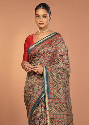 Blue Chanderi Silk Saree With Blouse Piece