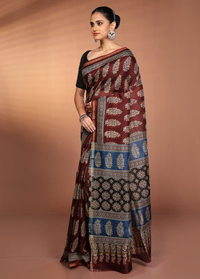 Maroon Chanderi Silk Saree With Blouse Piece