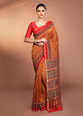 Yellow Chanderi Cotton Saree With Blouse Piece