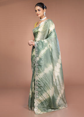 Green Tissue Silk Saree With Blouse Piece