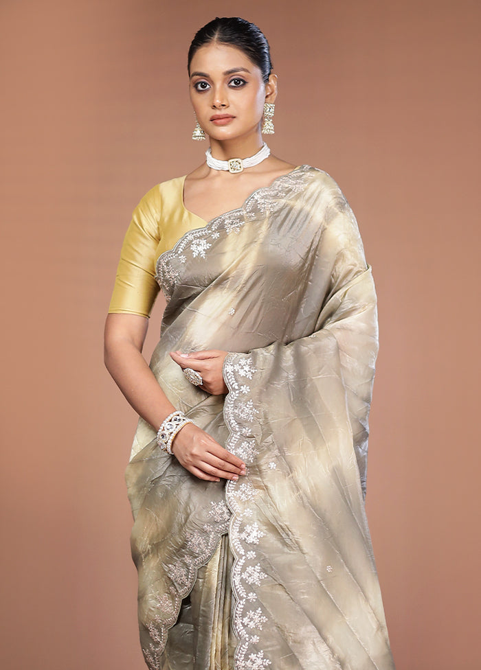 Grey Tissue Silk Saree With Blouse Piece