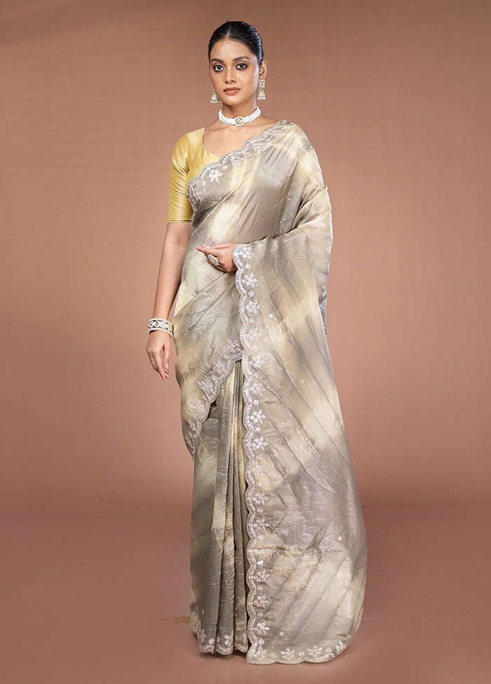 Grey Tissue Silk Saree With Blouse Piece
