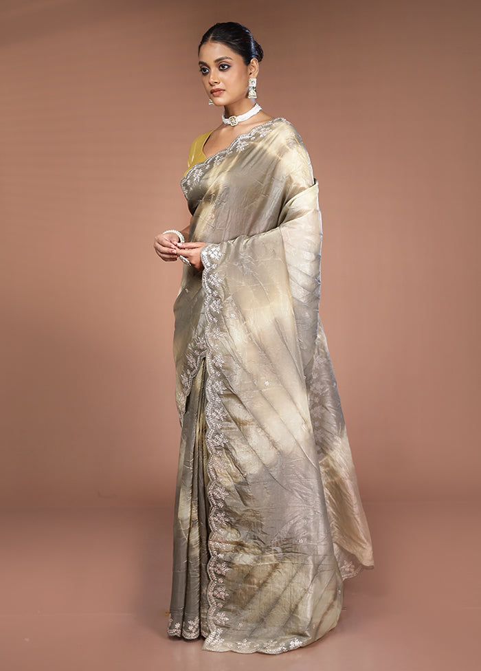 Grey Tissue Silk Saree With Blouse Piece