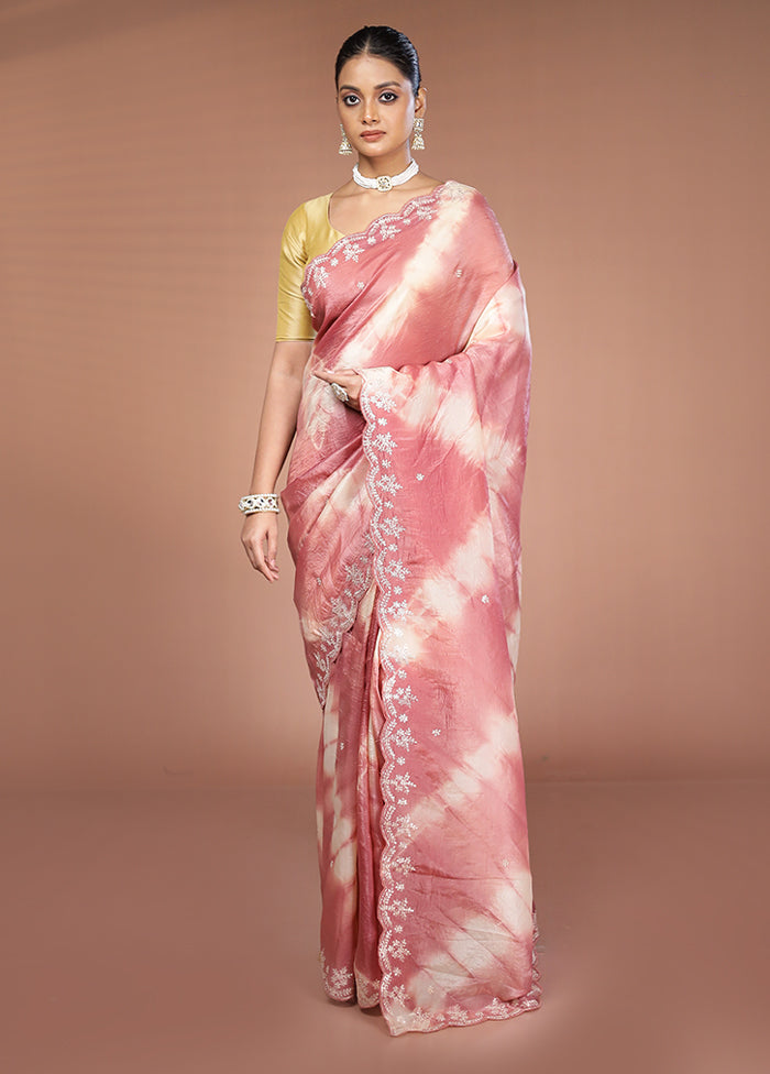 Pink Tissue Silk Saree With Blouse Piece