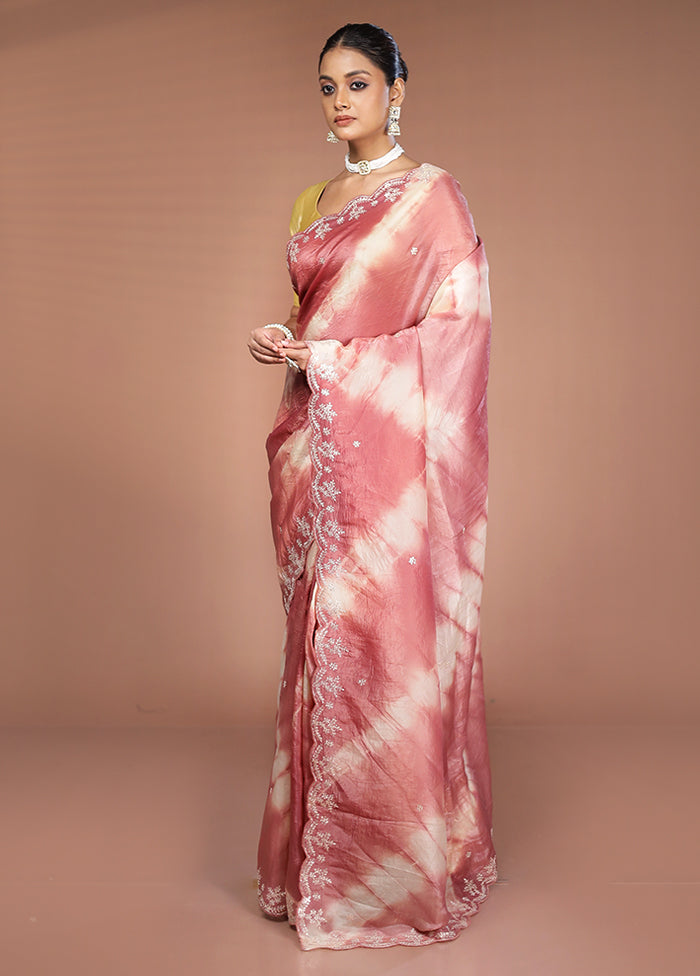 Pink Tissue Silk Saree With Blouse Piece