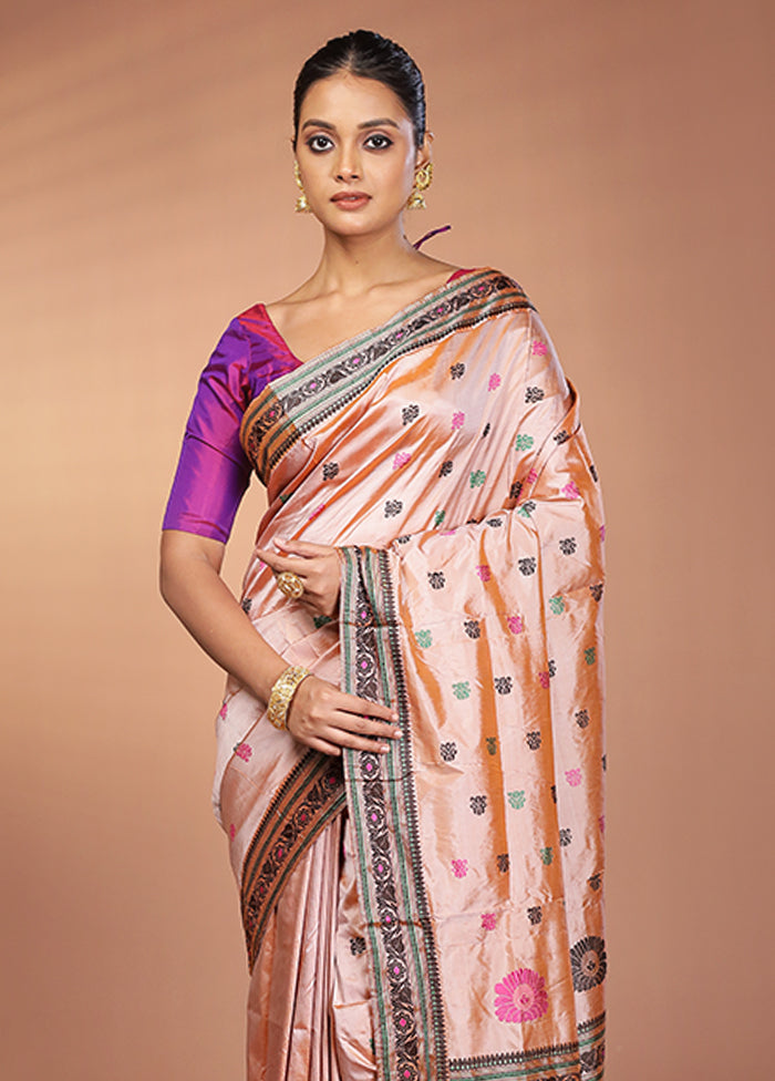 Cream Handloom Assam Pure Silk Saree With Blouse Piece