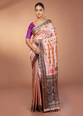 Cream Handloom Assam Pure Silk Saree With Blouse Piece
