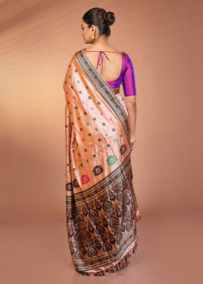 Cream Handloom Assam Pure Silk Saree With Blouse Piece