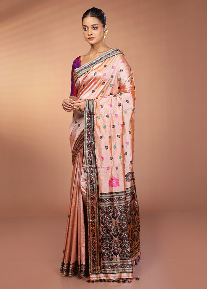 Cream Handloom Assam Pure Silk Saree With Blouse Piece