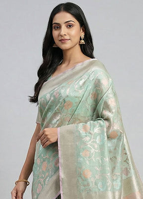 Green Kora Silk Saree With Blouse Piece