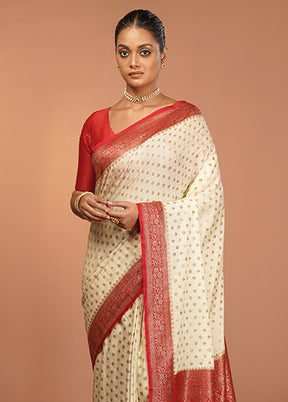 White Dupion Silk Saree With Blouse Piece