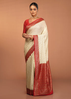 White Dupion Silk Saree With Blouse Piece