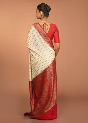 White Dupion Silk Saree With Blouse Piece