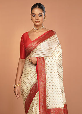 White Dupion Silk Saree With Blouse Piece