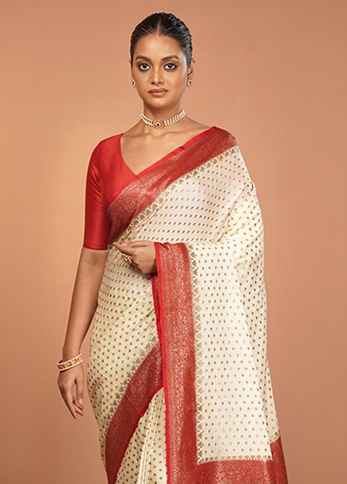White Dupion Silk Saree With Blouse Piece