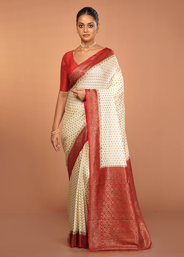 White Dupion Silk Saree With Blouse Piece