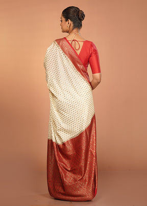 White Dupion Silk Saree With Blouse Piece