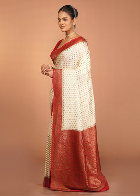 White Dupion Silk Saree With Blouse Piece