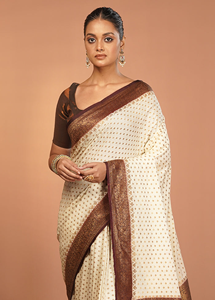 White Dupion Silk Saree With Blouse Piece