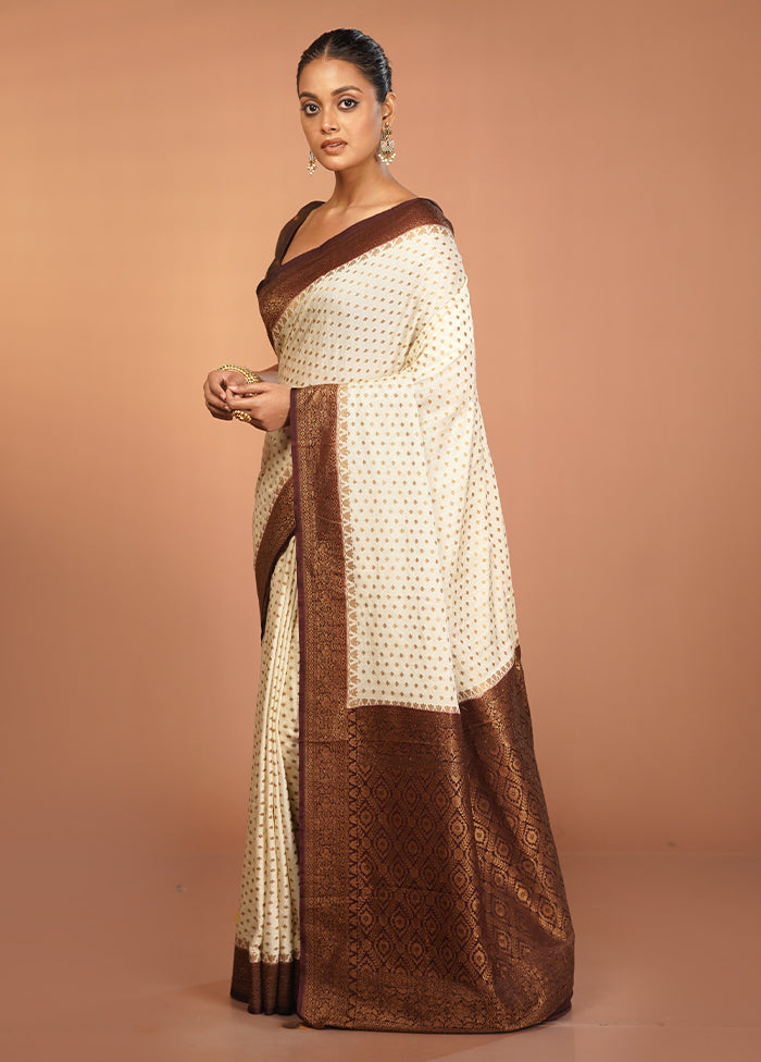 White Dupion Silk Saree With Blouse Piece