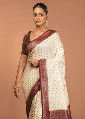 White Dupion Silk Saree With Blouse Piece