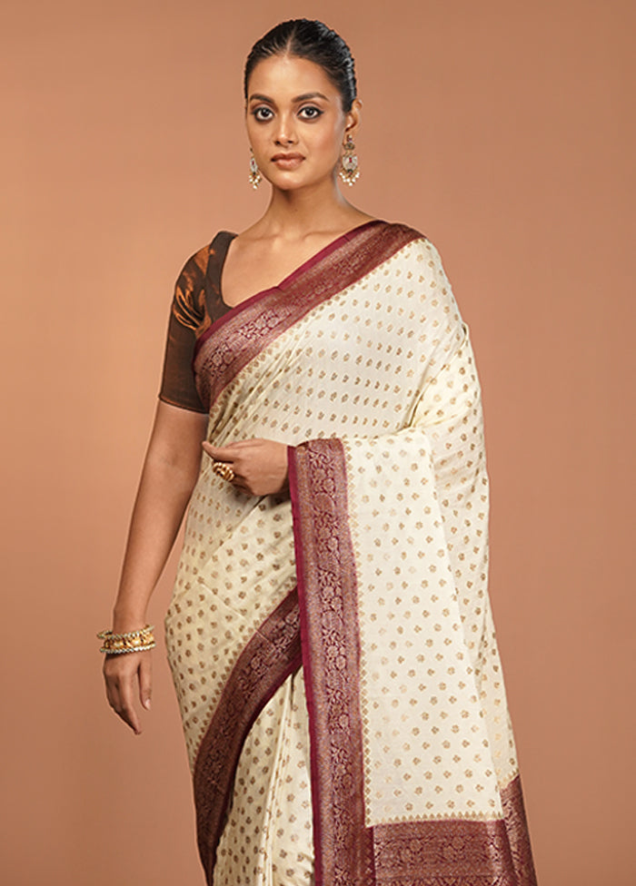 White Dupion Silk Saree With Blouse Piece