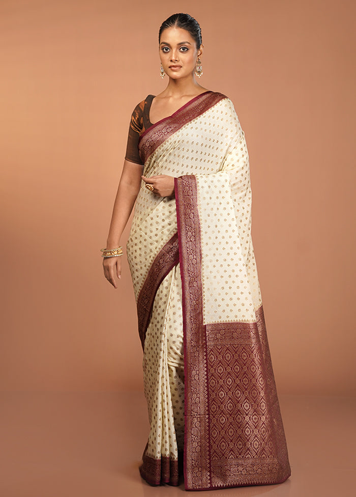 White Dupion Silk Saree With Blouse Piece
