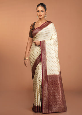 White Dupion Silk Saree With Blouse Piece