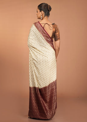 White Dupion Silk Saree With Blouse Piece