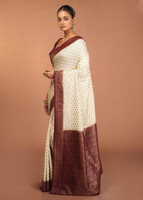 White Dupion Silk Saree With Blouse Piece
