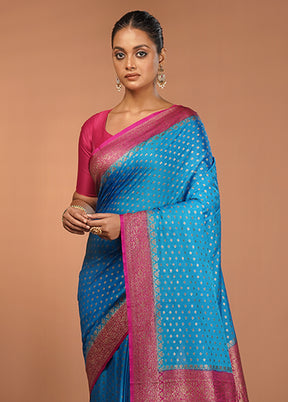 Blue Dupion Silk Saree With Blouse Piece